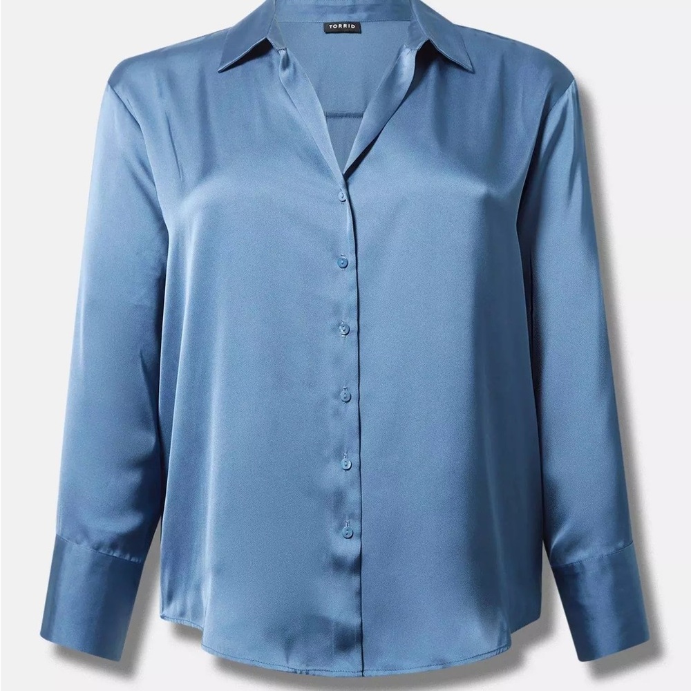 Torrid Blue Satin Button-Up